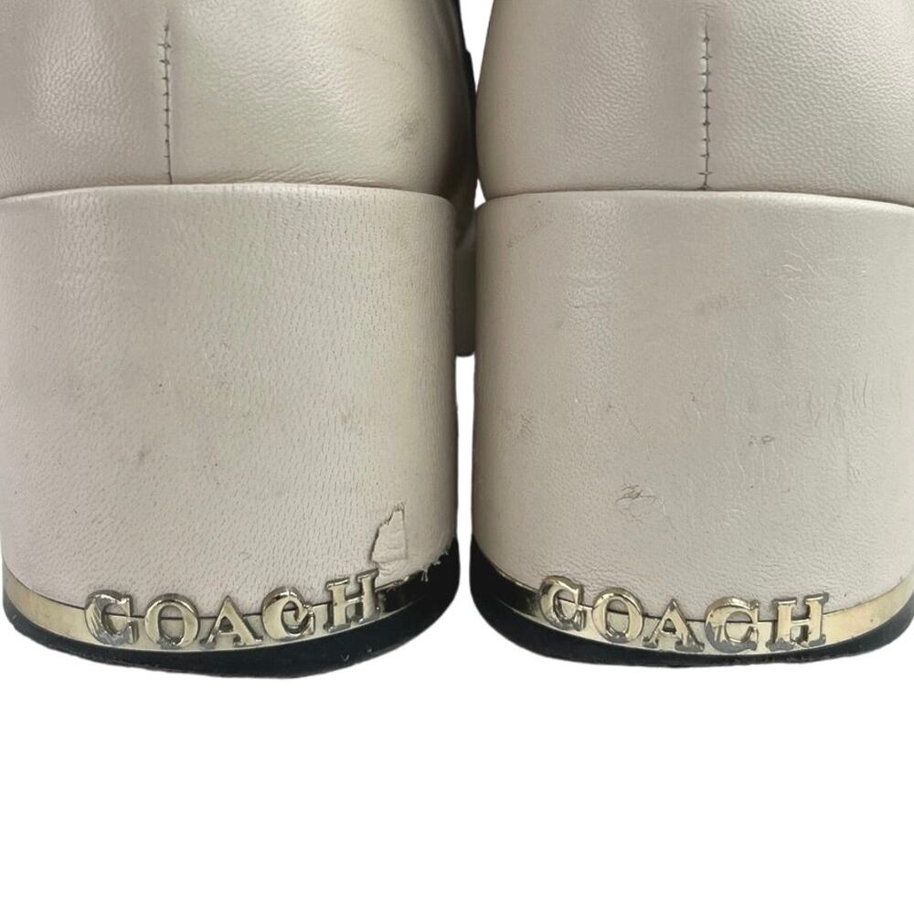 Coach Nala Chalk White Leather Zip Up Block Heel Western Ankle Boots Booties 10 - Picture 5 of 7